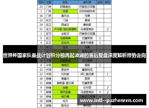 世界杯国家队备战计划积分榜再起波澜的赛后复盘深度解析形势走向